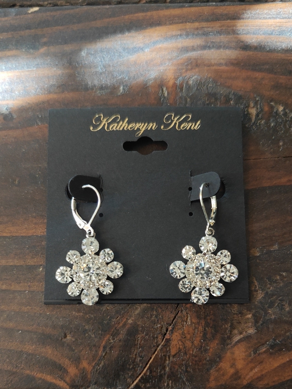 Silver Crystal Flower Drop Earrings - Clear aA22 6771